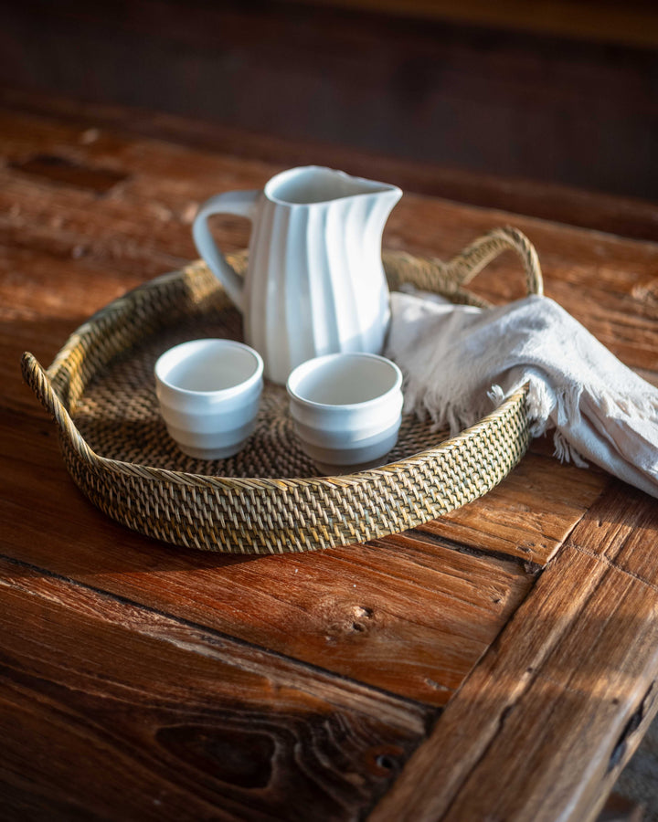 Natuna Tray in Dark Brown, handwoven rattan