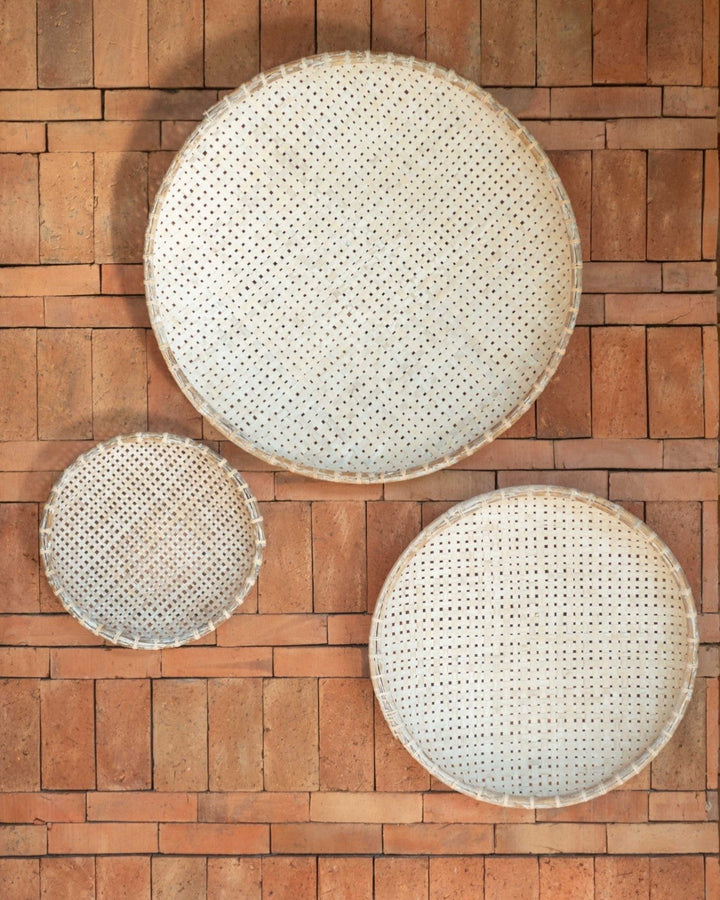 Scarcroft Bamboo Wall Decor in White Wash, woven by hand