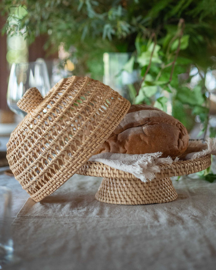 Marlow Cake Cover and Stand, handwoven rattan