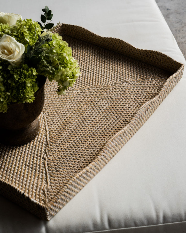 Solva Rectangular Scallop Tray, handwoven rattan