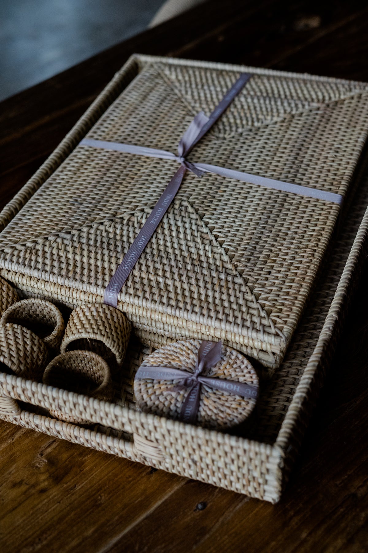 Talise Rectangular Tray, handwoven rattan