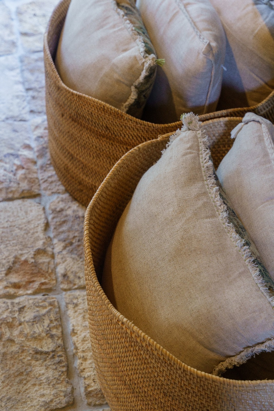 Solva Scallop Rattan Round Storage Basket, woven by hand