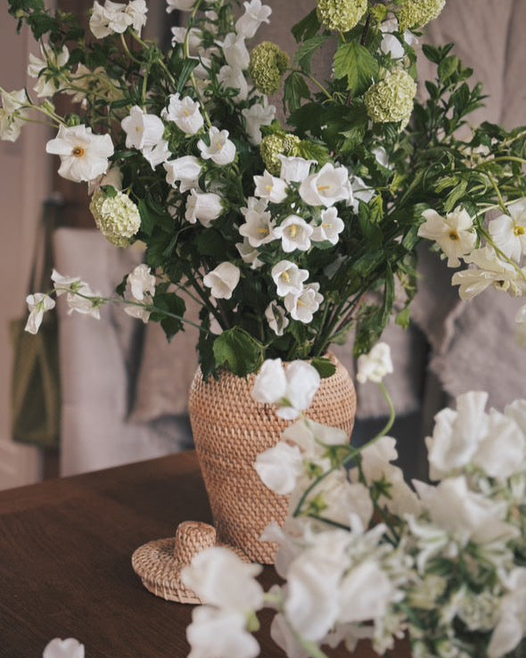 Talise Rattan Vase with Lid, woven by hand