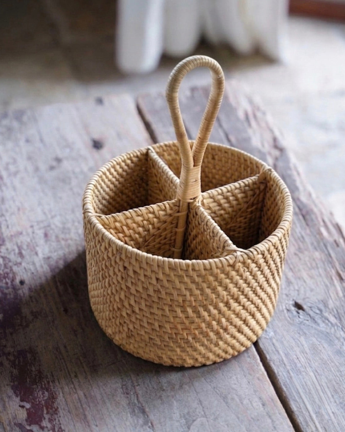 Talise Round Rattan Cutlery Holder in Natural, woven by hand