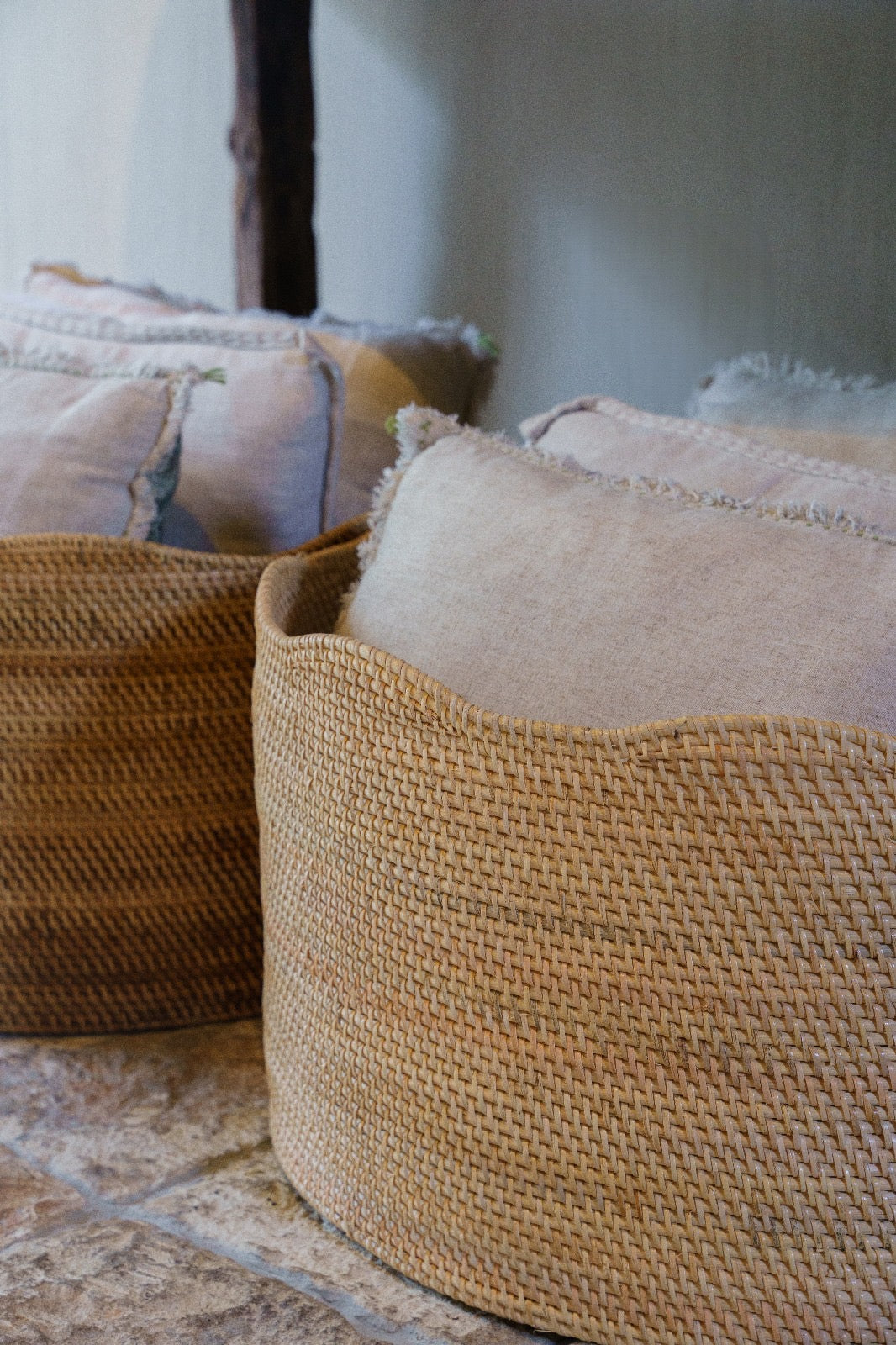 Solva Scallop Rattan Round Storage Basket in Natural, woven by hand