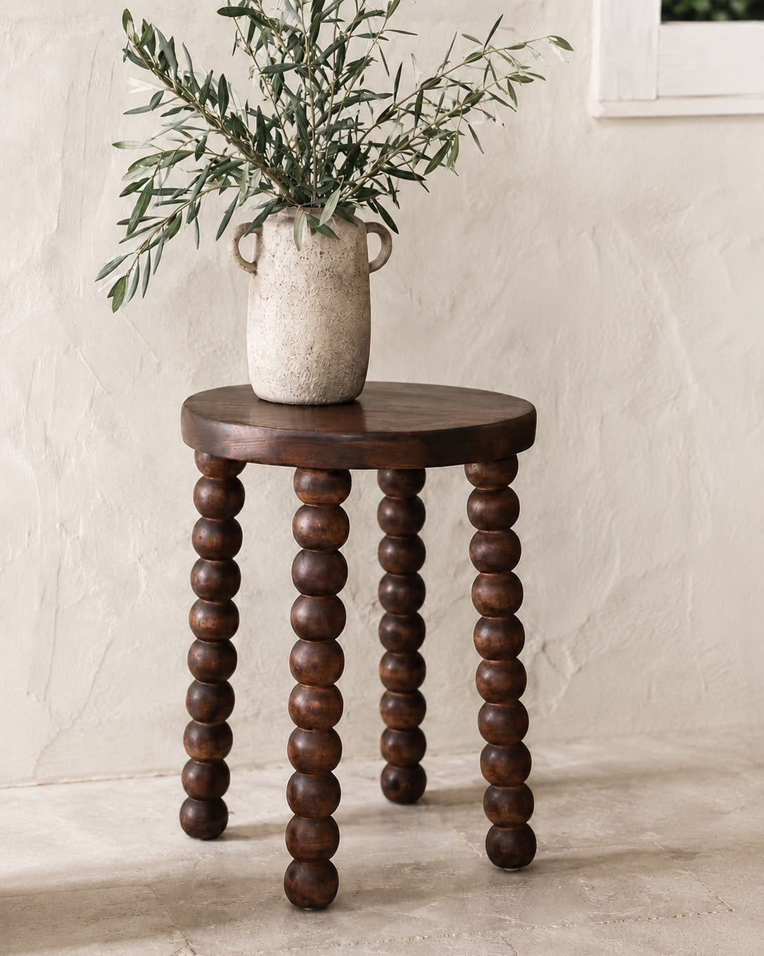 Bobbin Suar Wood Stool, carved by hand in Java