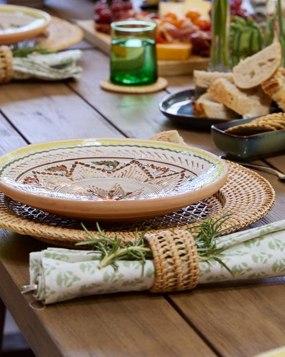 Marlow Rattan Napkin Ring with a Thalassa Plate Charger, woven by hand