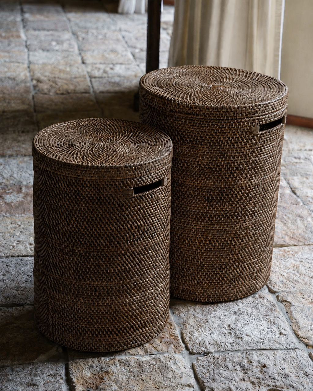 Talise Laundry Basket in Dark Brown, handwoven rattan