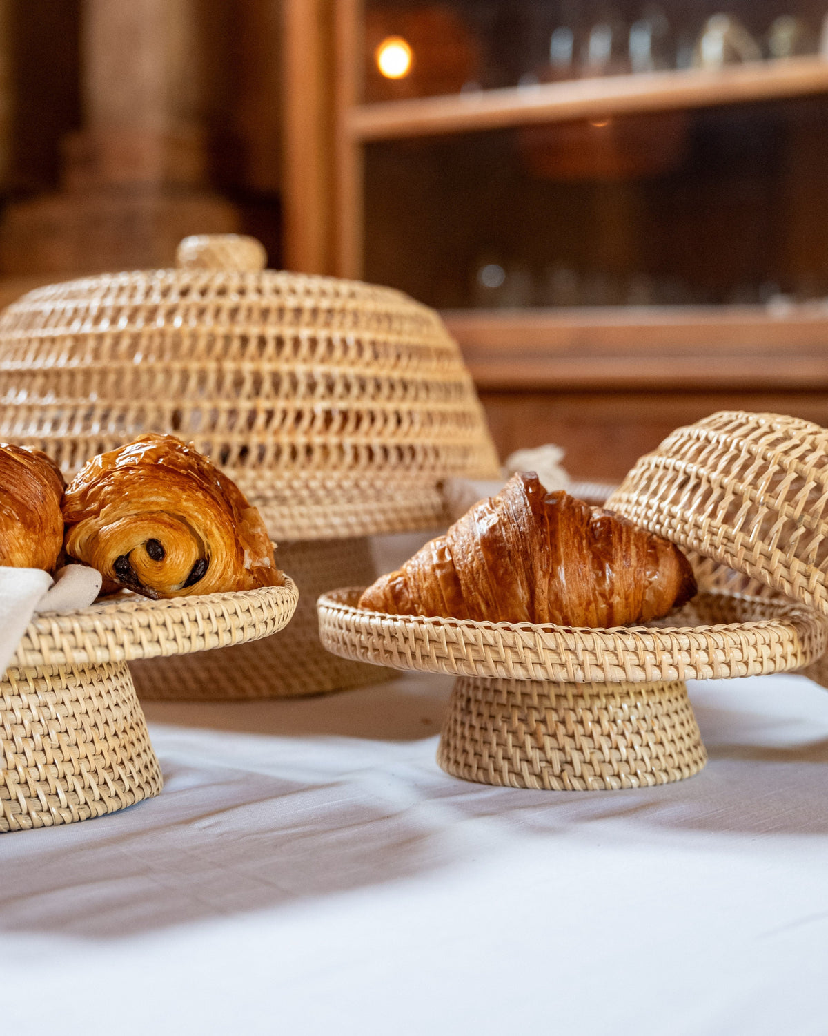 Marlow Cake Cover and Stand, handwoven rattan