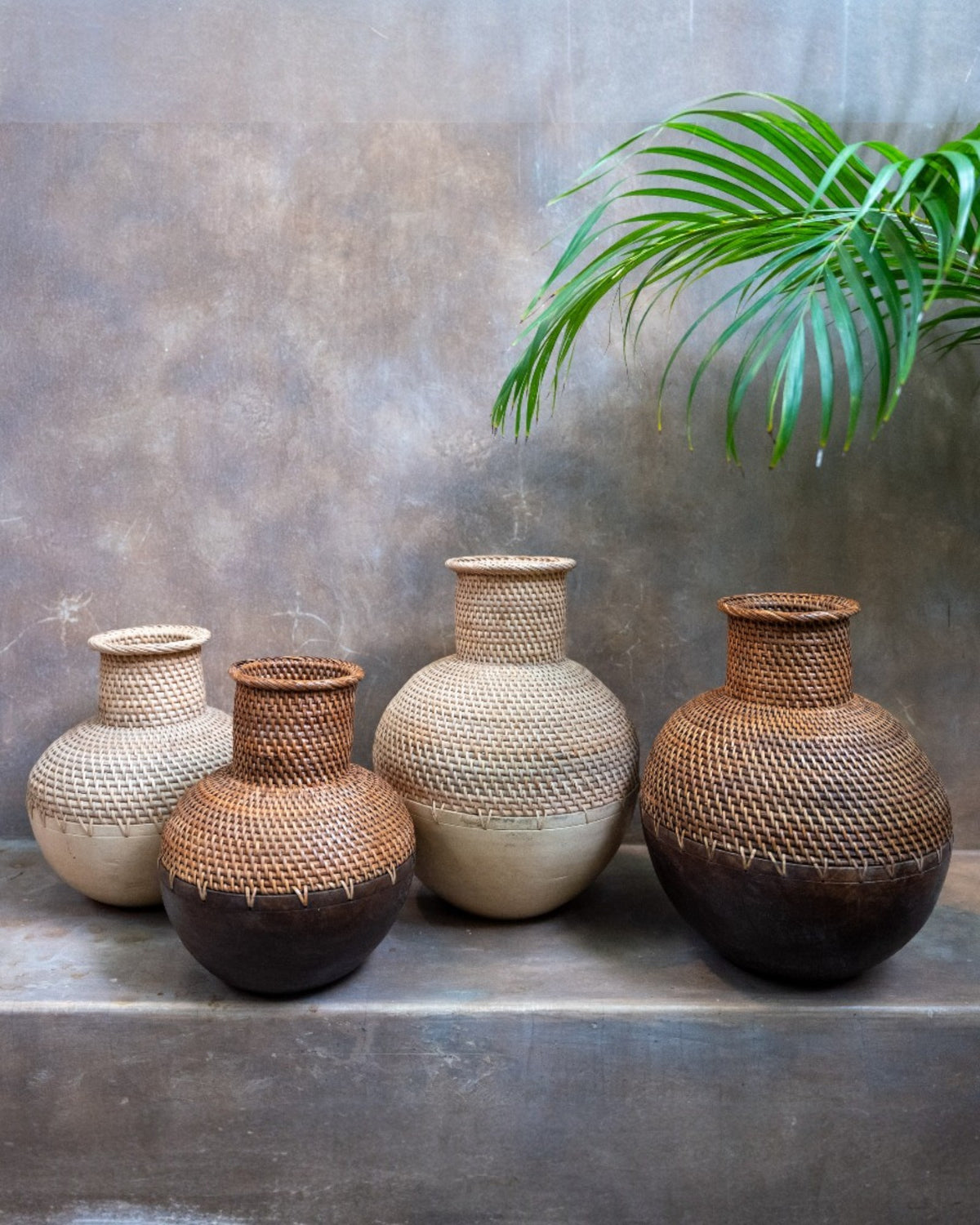 Burleigh Decorative Vase, carved wood finished in rattan