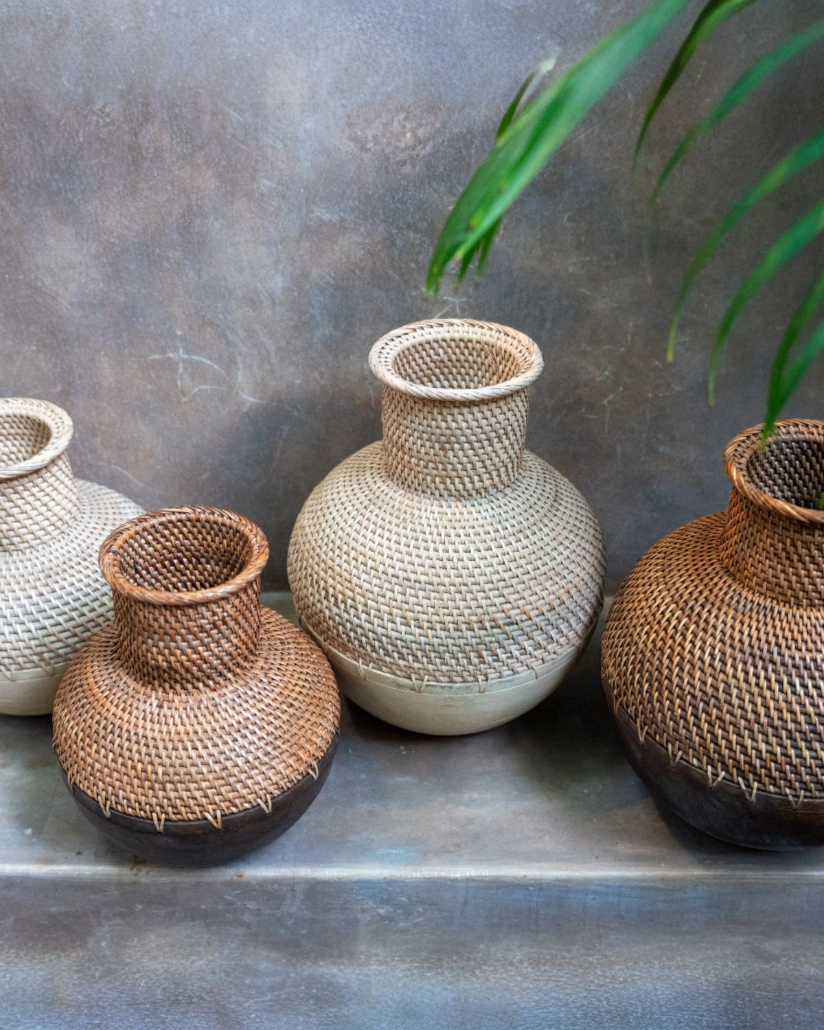 Burleigh Decorative Vase, carved wood finished in rattan
