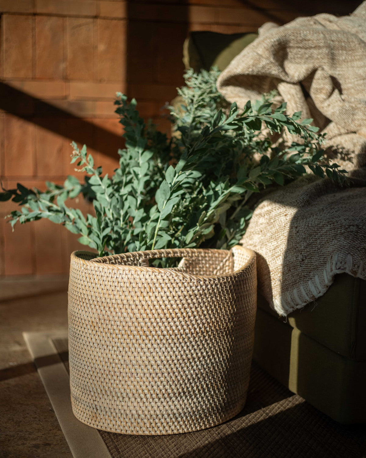 Natuna Organization Basket in White Wash, handwoven rattan