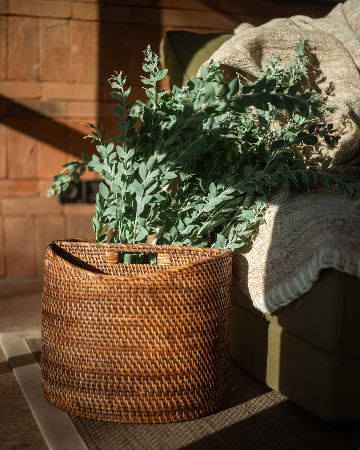 Natuna Organization Basket in Dark Brown, handwoven rattan
