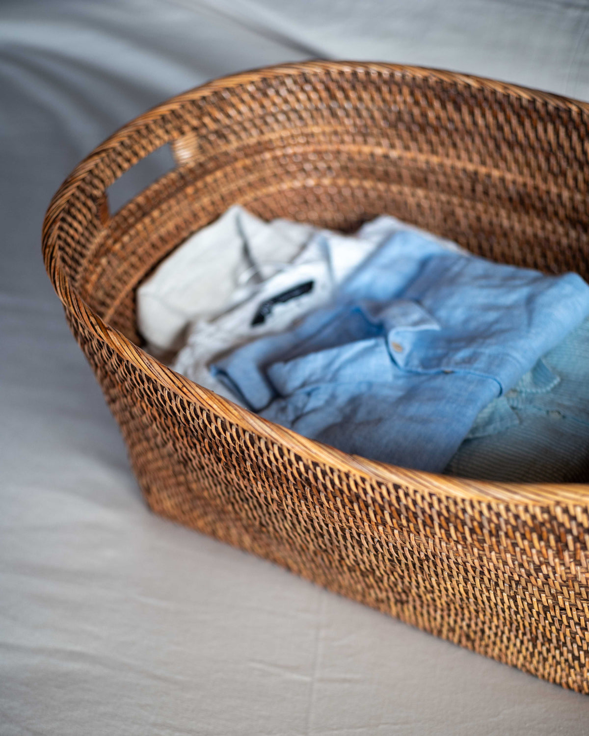 Natuna Linen Basket in Dark Brown, handwoven rattan