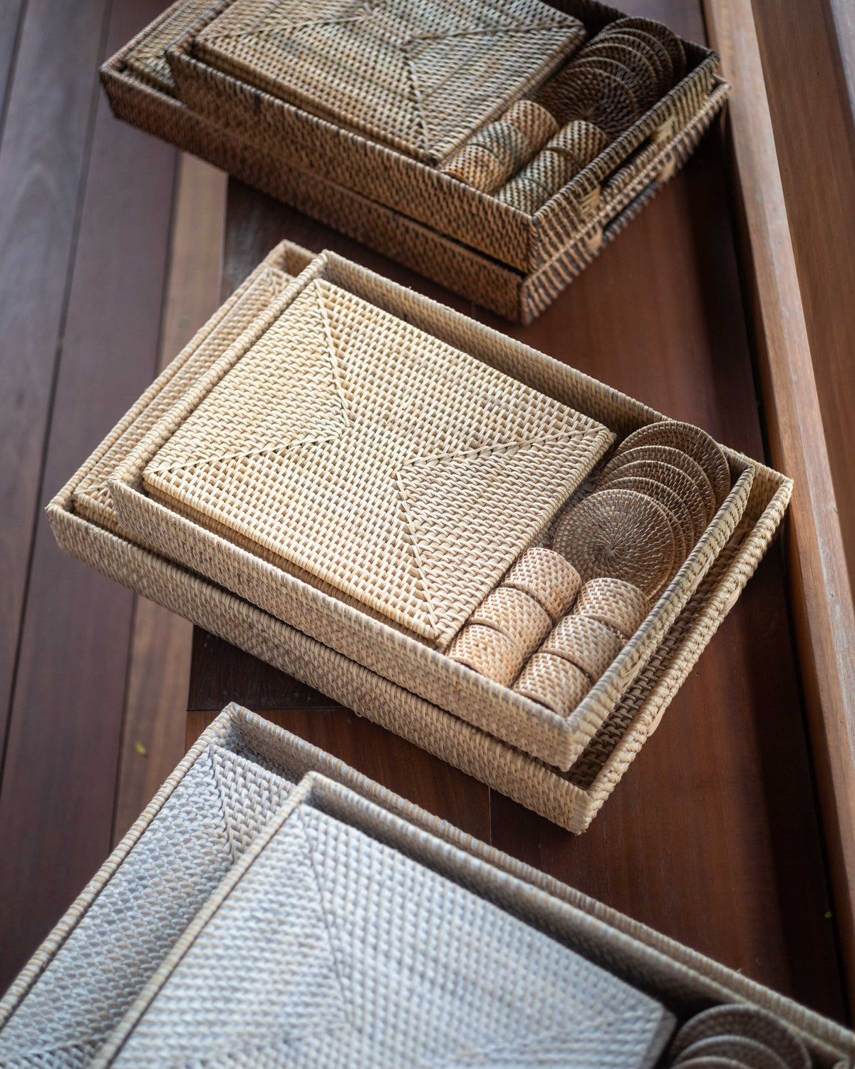 Talise Rectangular Tray in White Wash, handwoven rattan