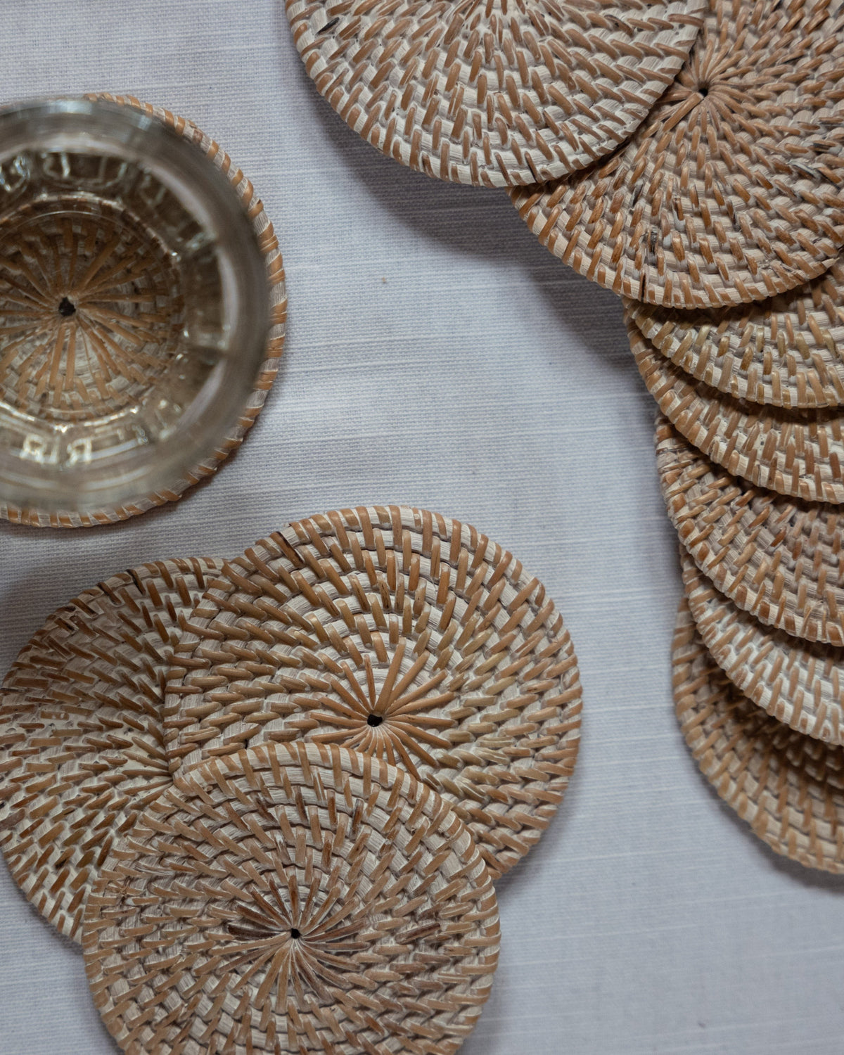 Talise Coaster Set of 2 in White Wash, handwoven rattan