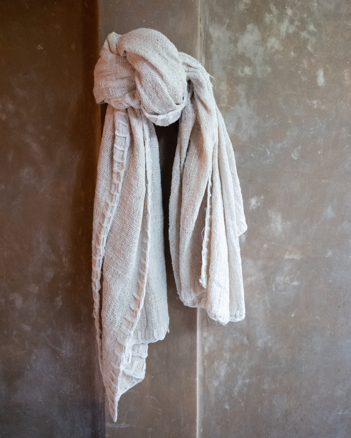 Raw Cotton Hand Woven Throw in Natural, made from hand-spun cotton