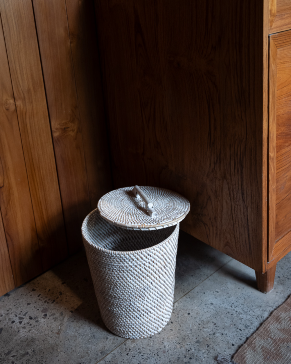 Masoni Paper Bin, handwoven rattan
