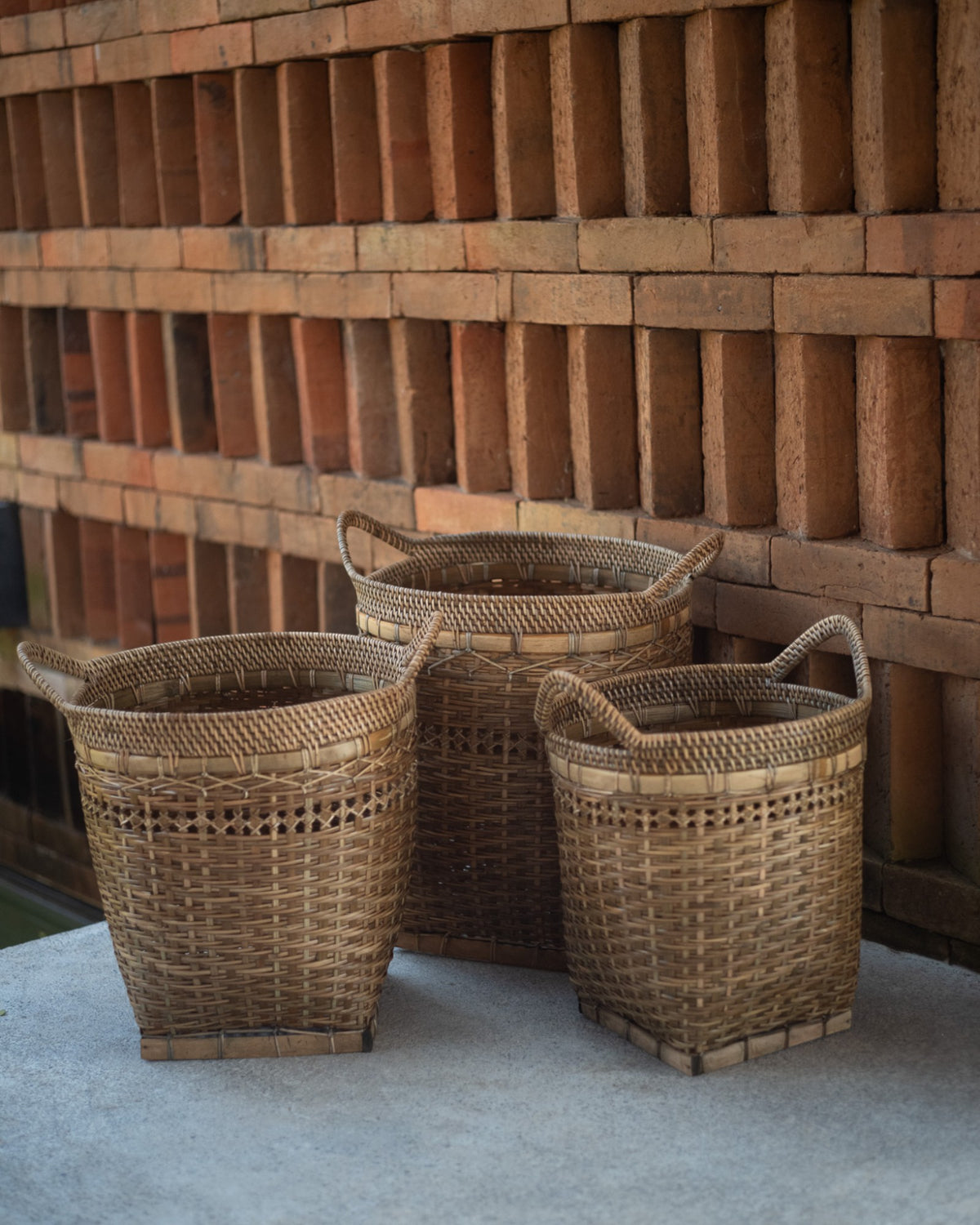 Scarcroft Bamboo Storage Basket with Handle in Dark Brown, bamboo and rattan, woven by hand