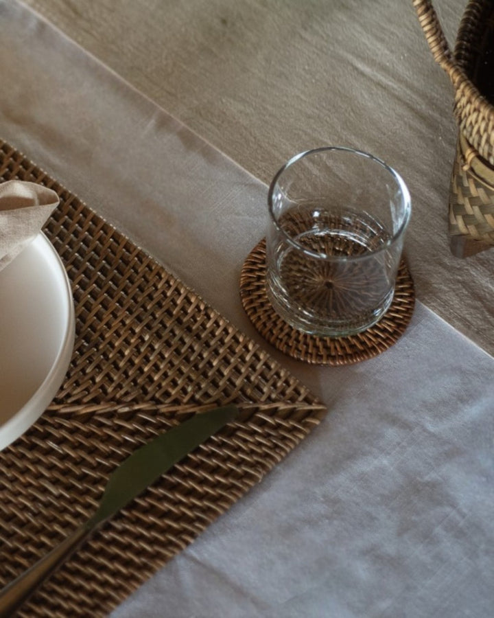 Talise Coaster Set of 2 in Dark Brown, handwoven rattan