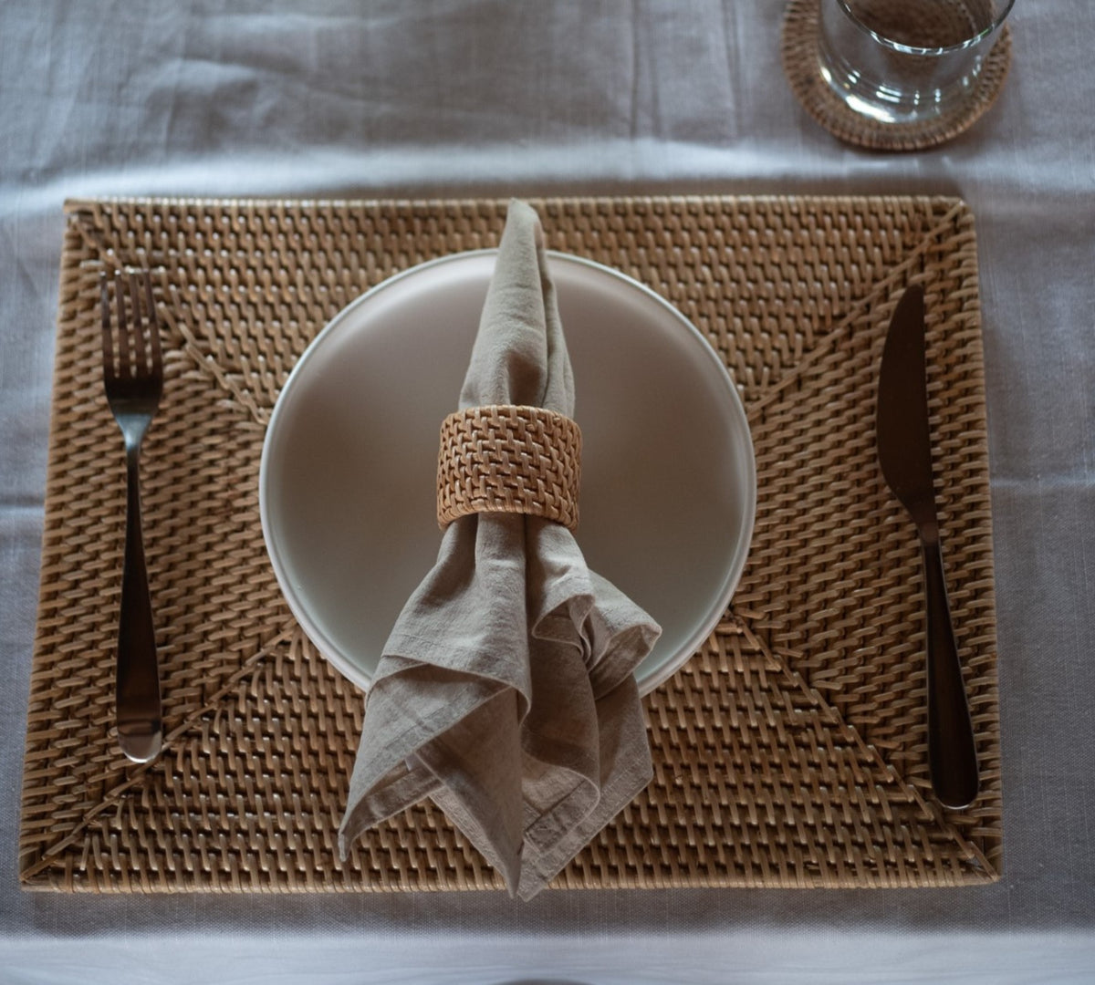 Talise Napkin Ring Set of 2 in Natural, handwoven rattan