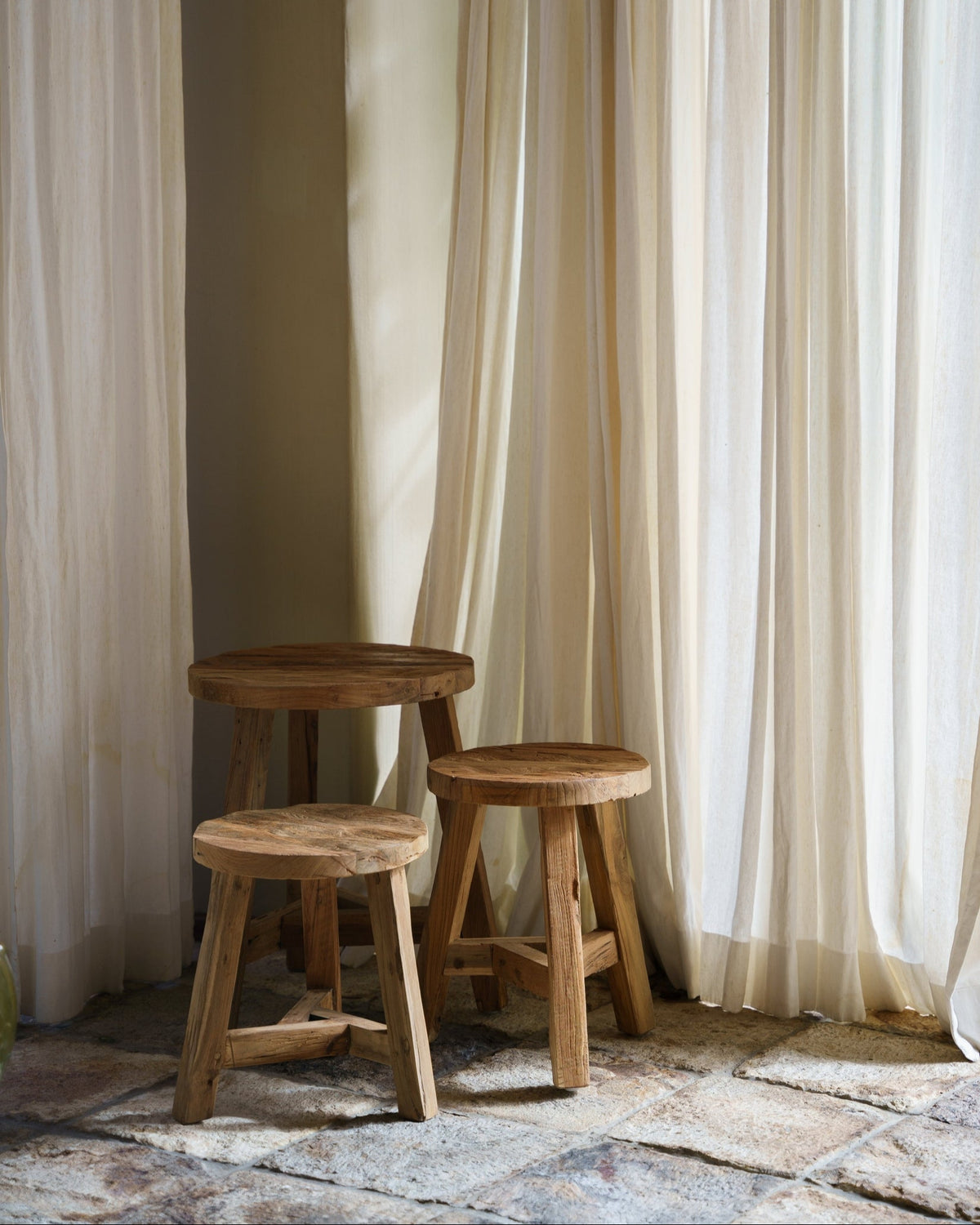 Reclaimed Teak Round Stool, made by hand in Java