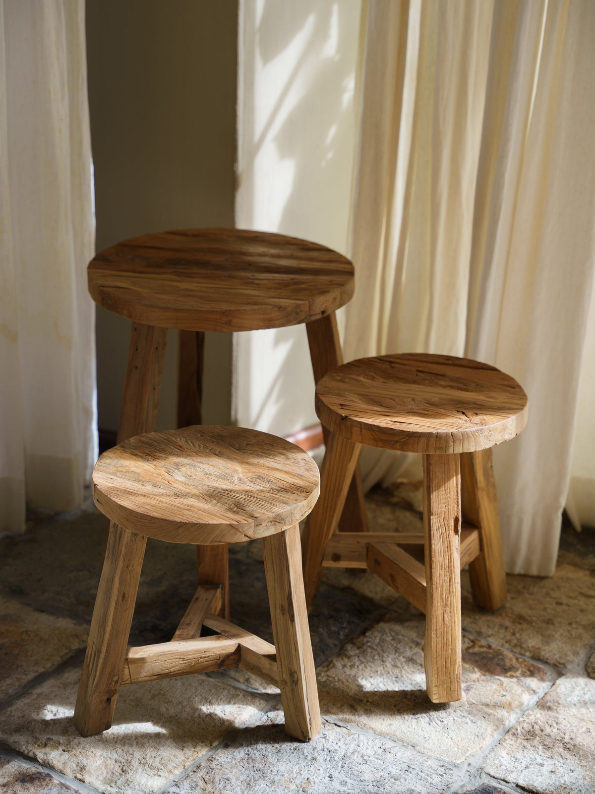 Reclaimed Teak Round Stool, made by hand in Java