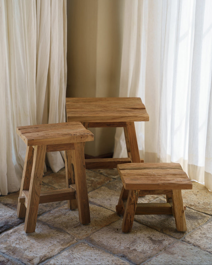 Reclaimed Teak Rectangle Stool, made by hand in Java
