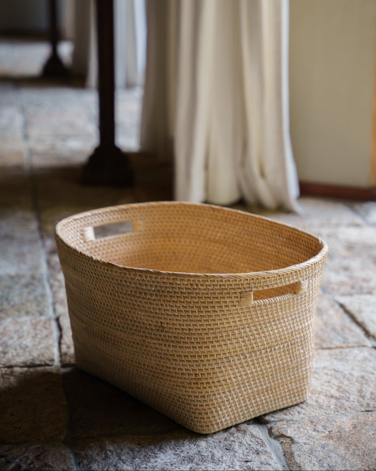 Natuna Linen Basket in Natural, handwoven rattan