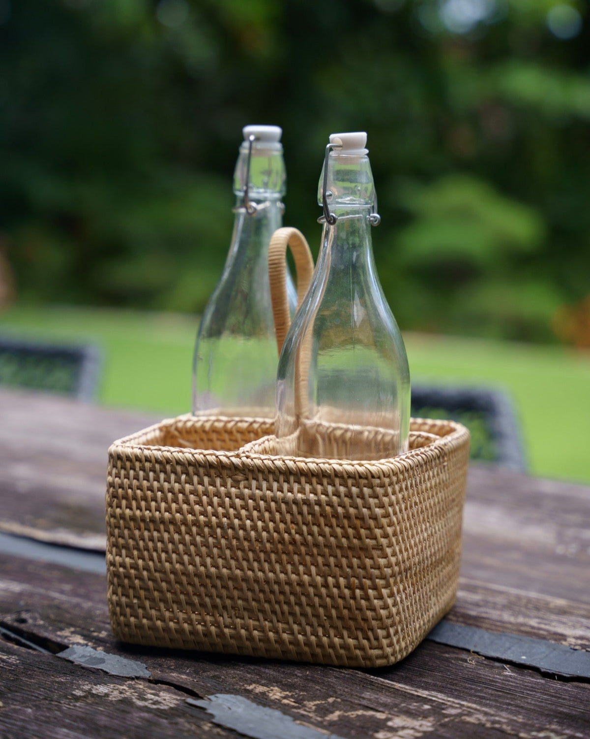 Natuna Cutlery or Bottle Holder, handwoven rattan
