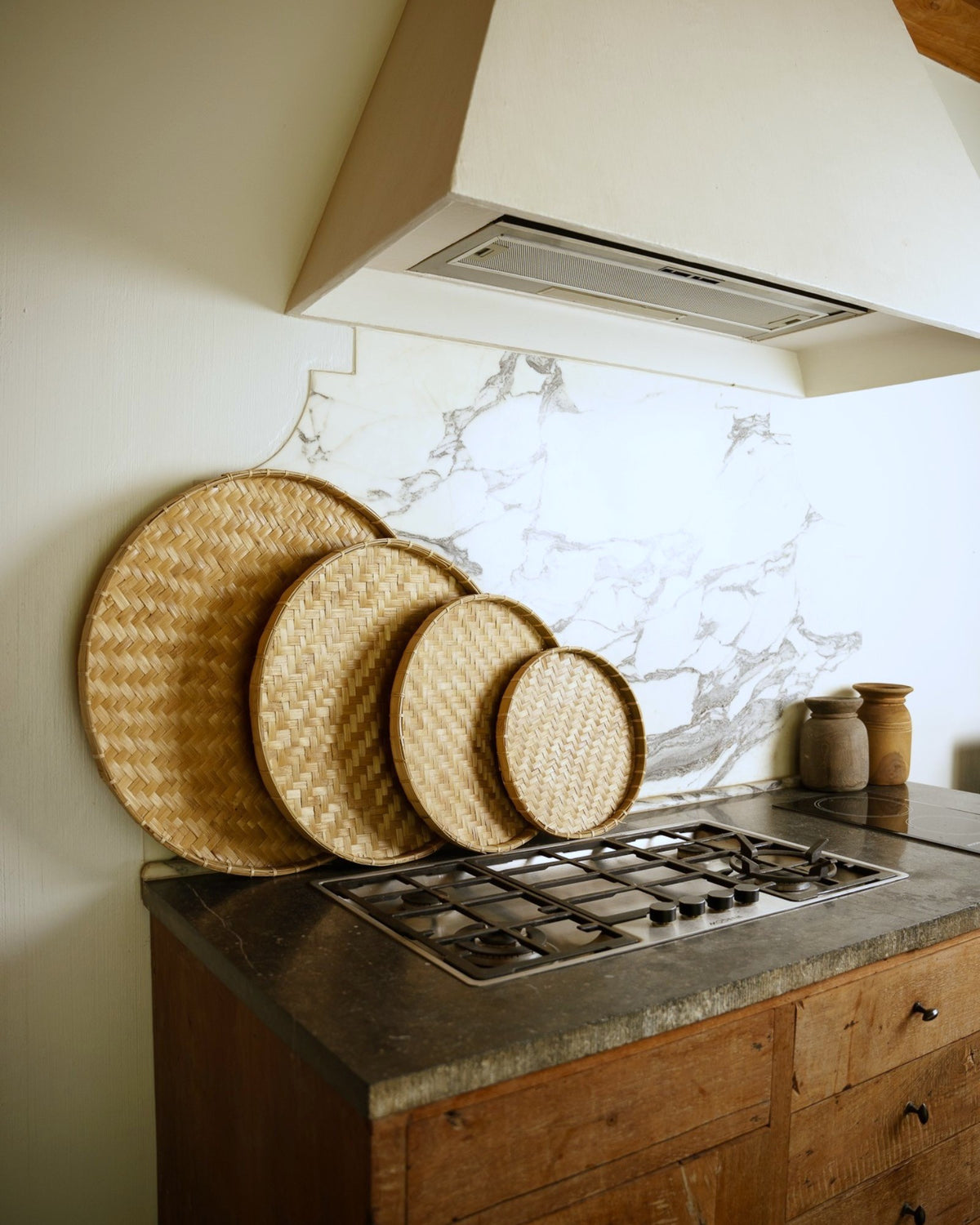 Scarcroft Flat Wall Decor in Natural, handwoven bamboo and rattan