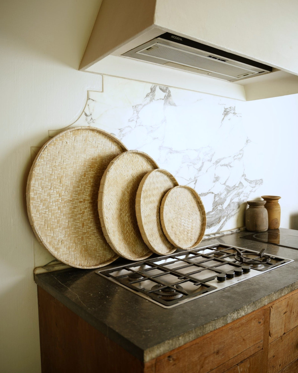 Scarcroft Flat Wall Decor in White Wash, handwoven bamboo and rattan