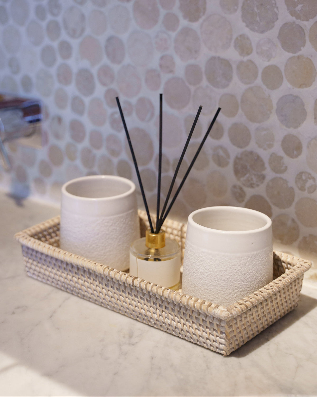 Talise Vanity Tray in White Wash, handwoven rattan