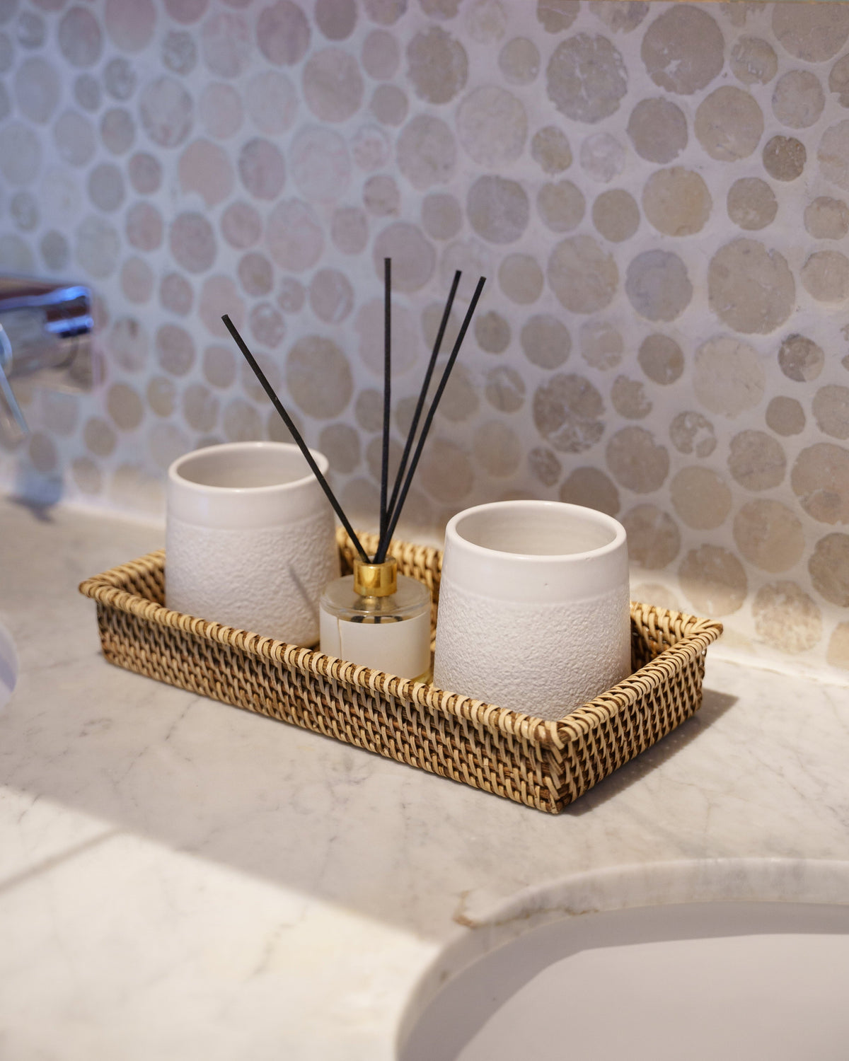 Talise Vanity Tray in Brown, handwoven rattan