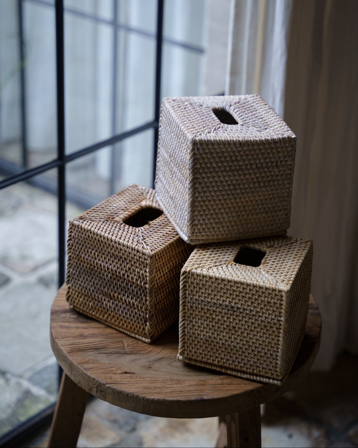 Talise Square Tissue Box, handwoven rattan