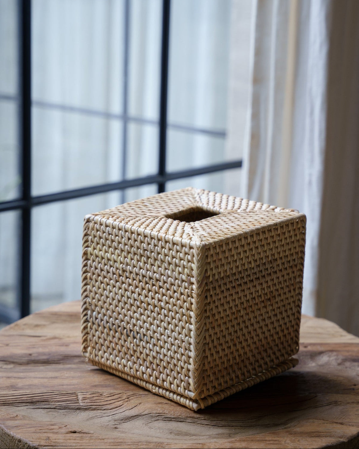 Talise Square Tissue Box in Natural, handwoven rattan