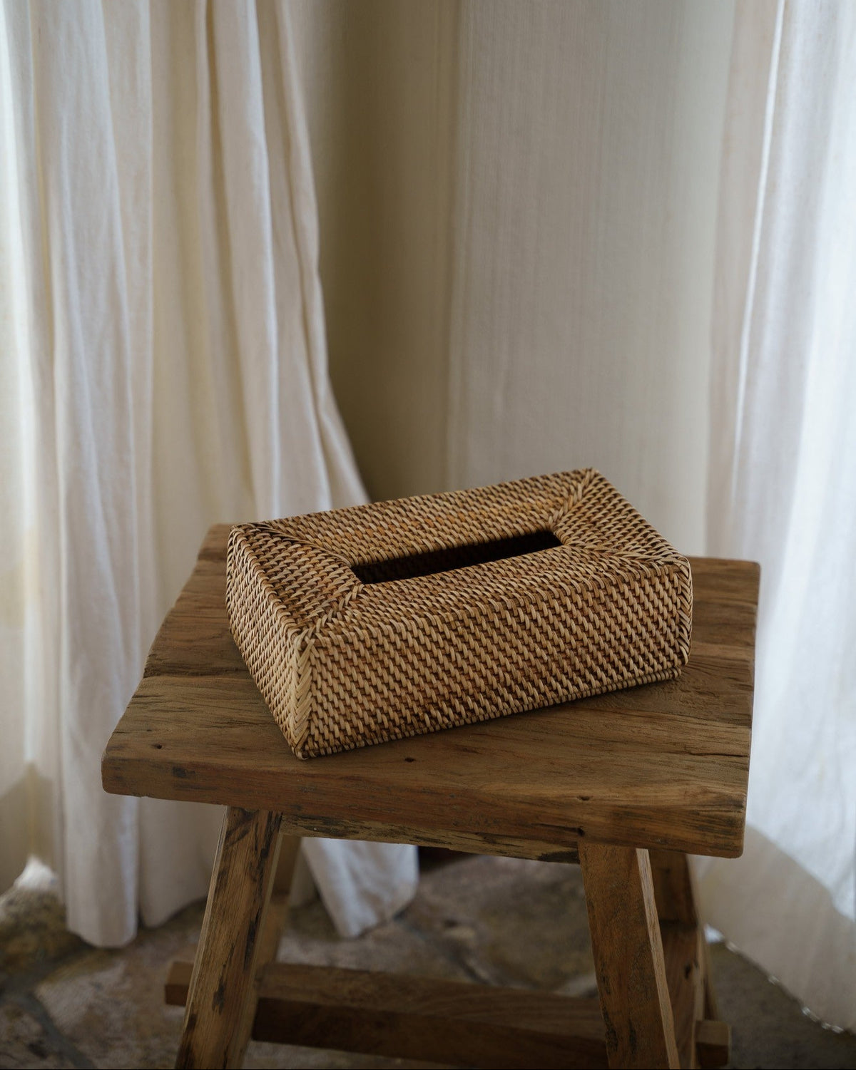 Talise Rectangular Tissue Box in Brown, handwoven rattan