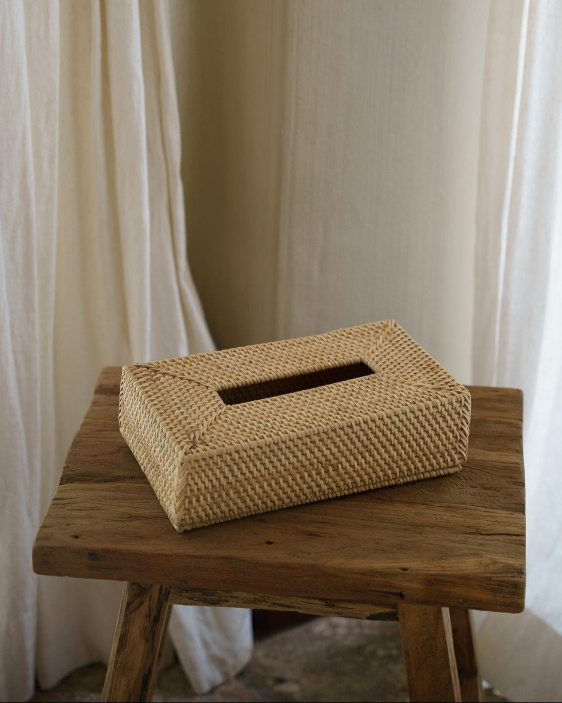 Talise Rectangular Tissue Box in Natural, handwoven rattan