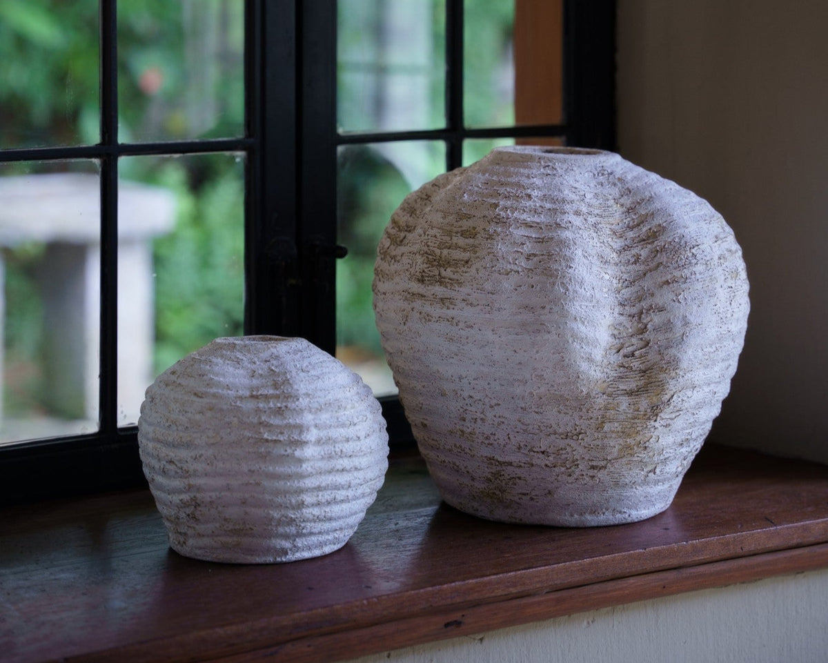 Riau White Decorative Vase, handmade terracotta