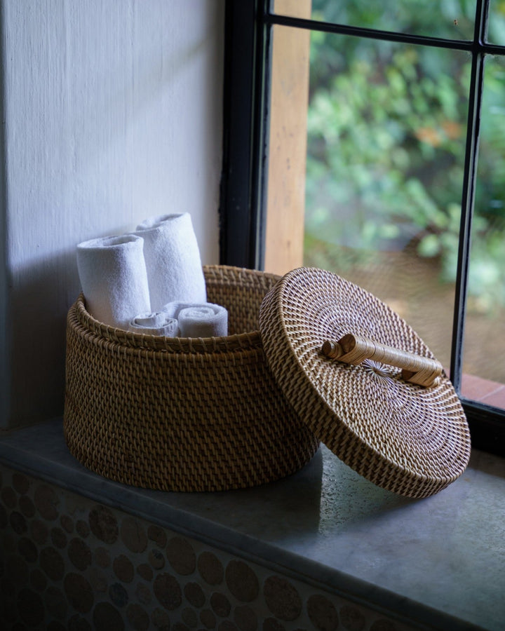 Masoni Storage Basket in Dark Brown, handwoven rattan