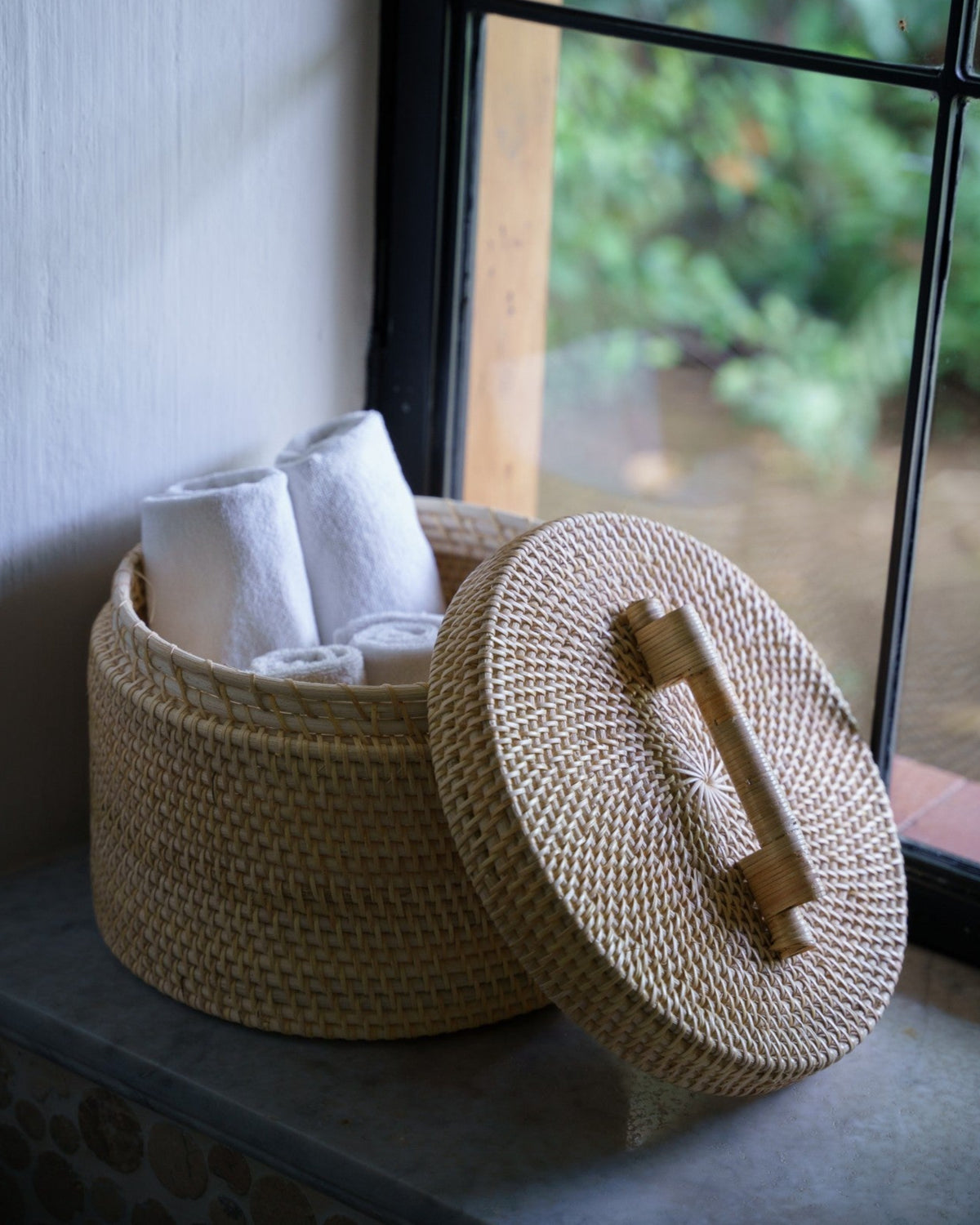 Masoni Storage Basket in Natural, handwoven rattan