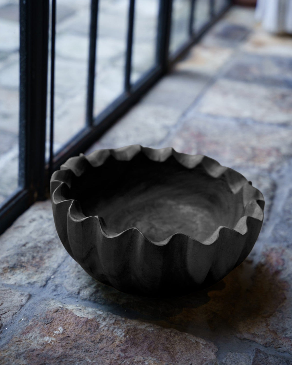 Suar Wood Scallop Bowl in Black, carved by hand in Java