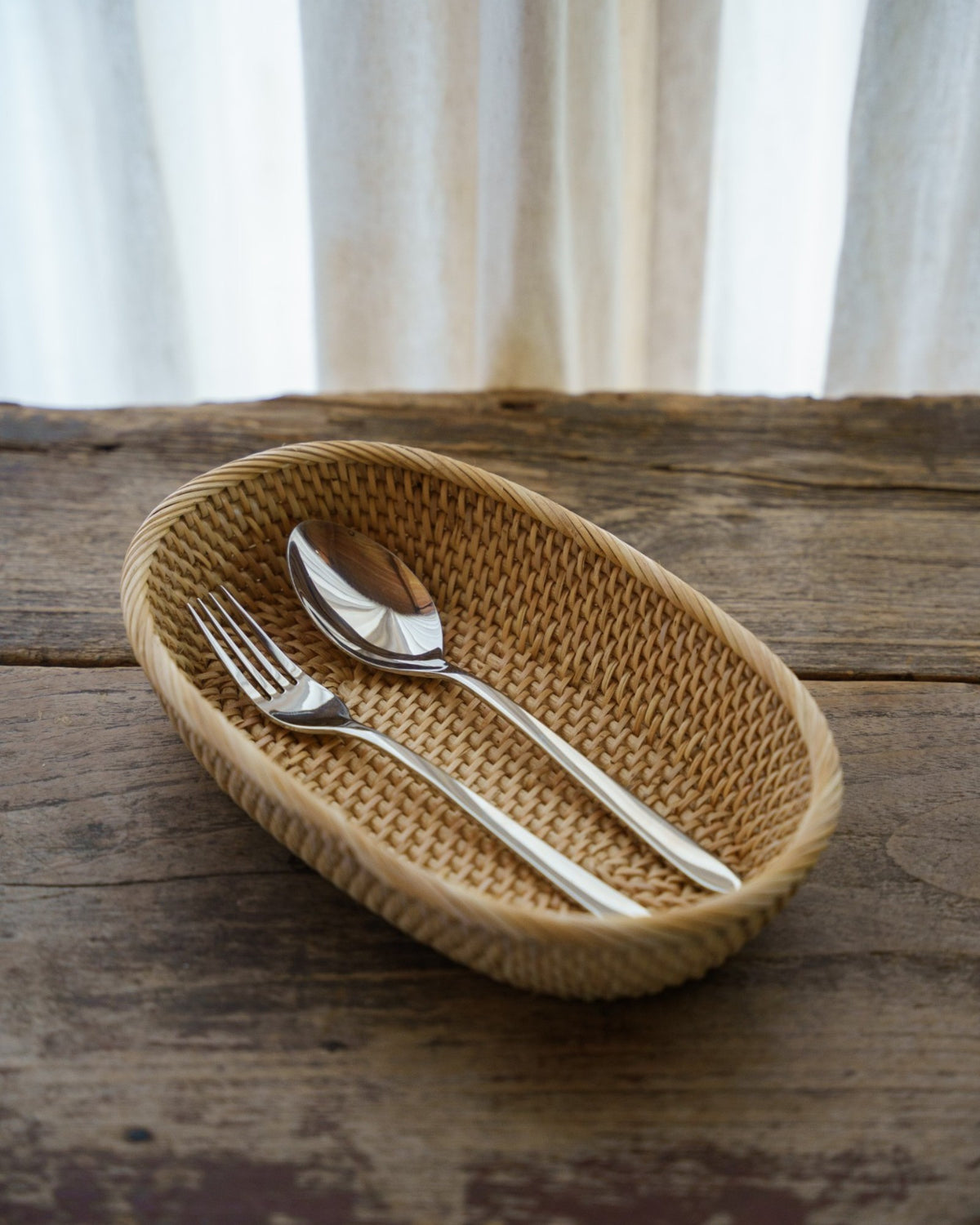 Talise Bread Basket in Natural, handwoven rattan