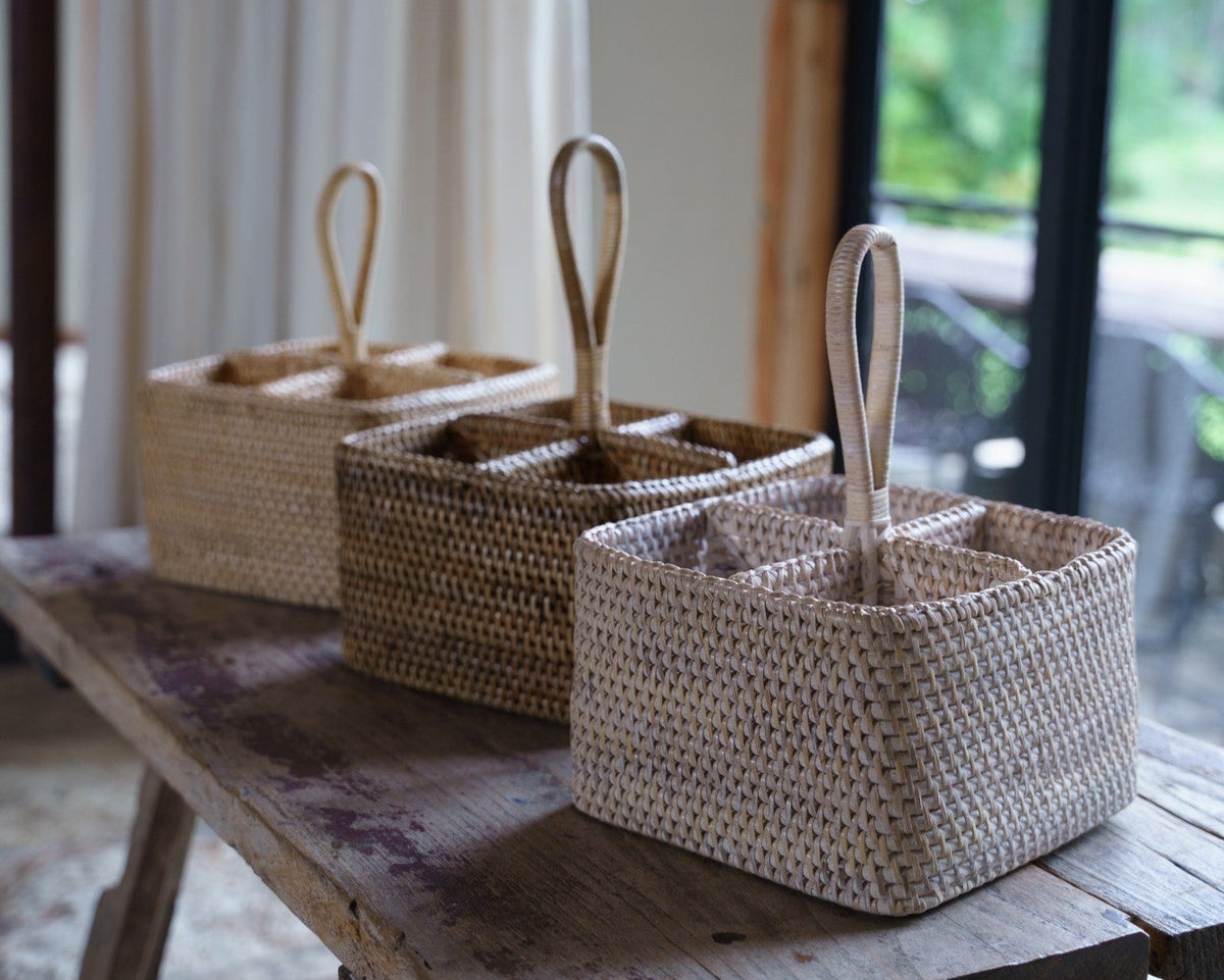 Natuna Cutlery or Bottle Holder, handwoven rattan