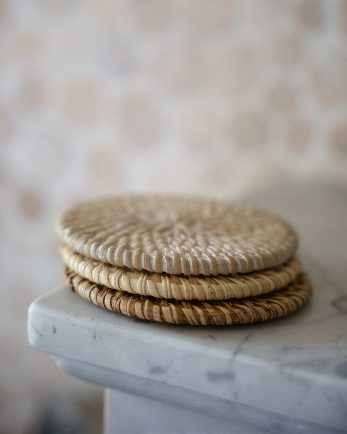 Talise Coaster Set of 2 in Natural, handwoven rattan