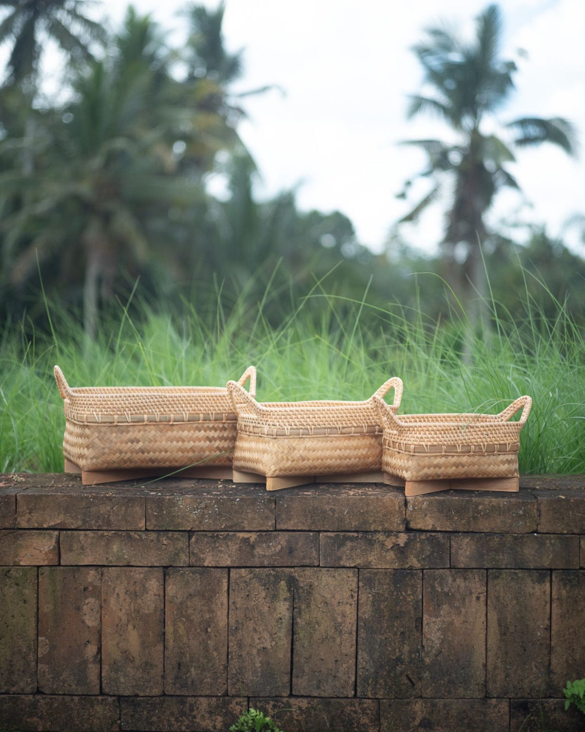 Scarcroft Rectangle Basket in Natural, handwoven bamboo and rattan