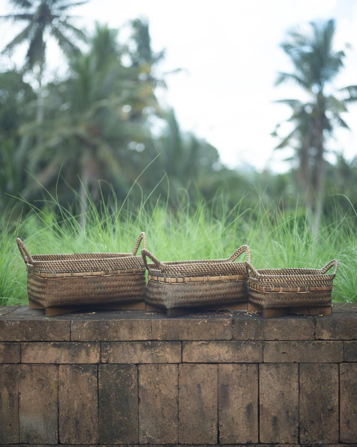Scarcroft Rectangle Basket in Dark Brown, handwoven bamboo and rattan