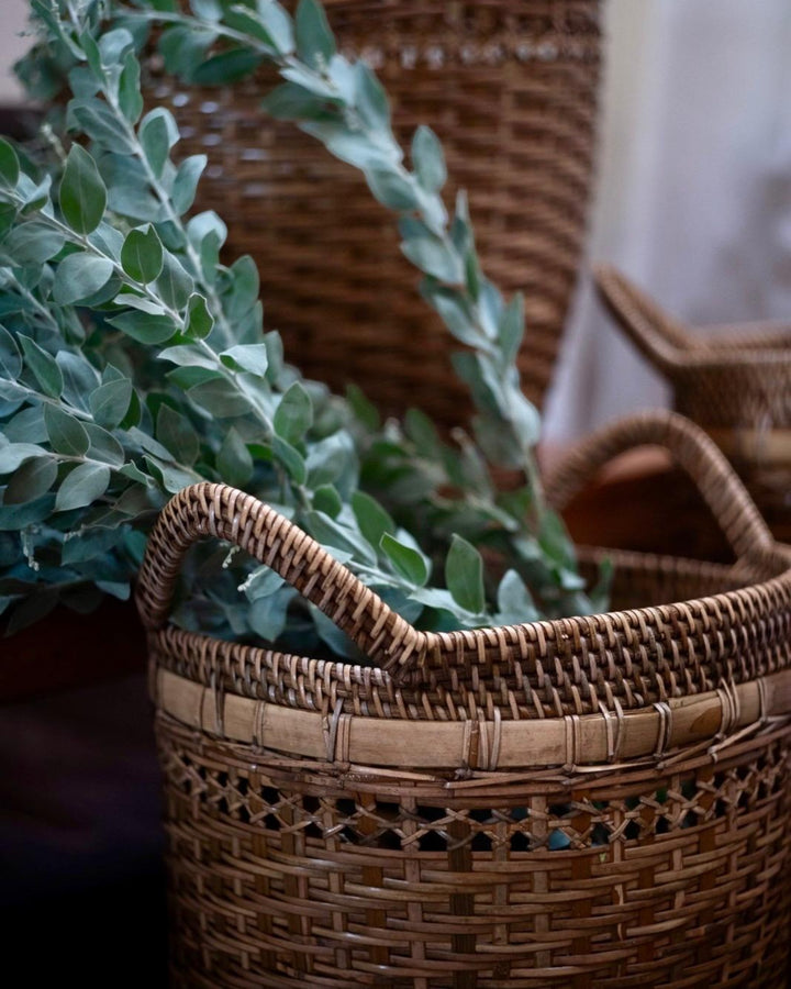 Scarcroft Bamboo Storage Basket with Handle, bamboo and rattan, woven by hand